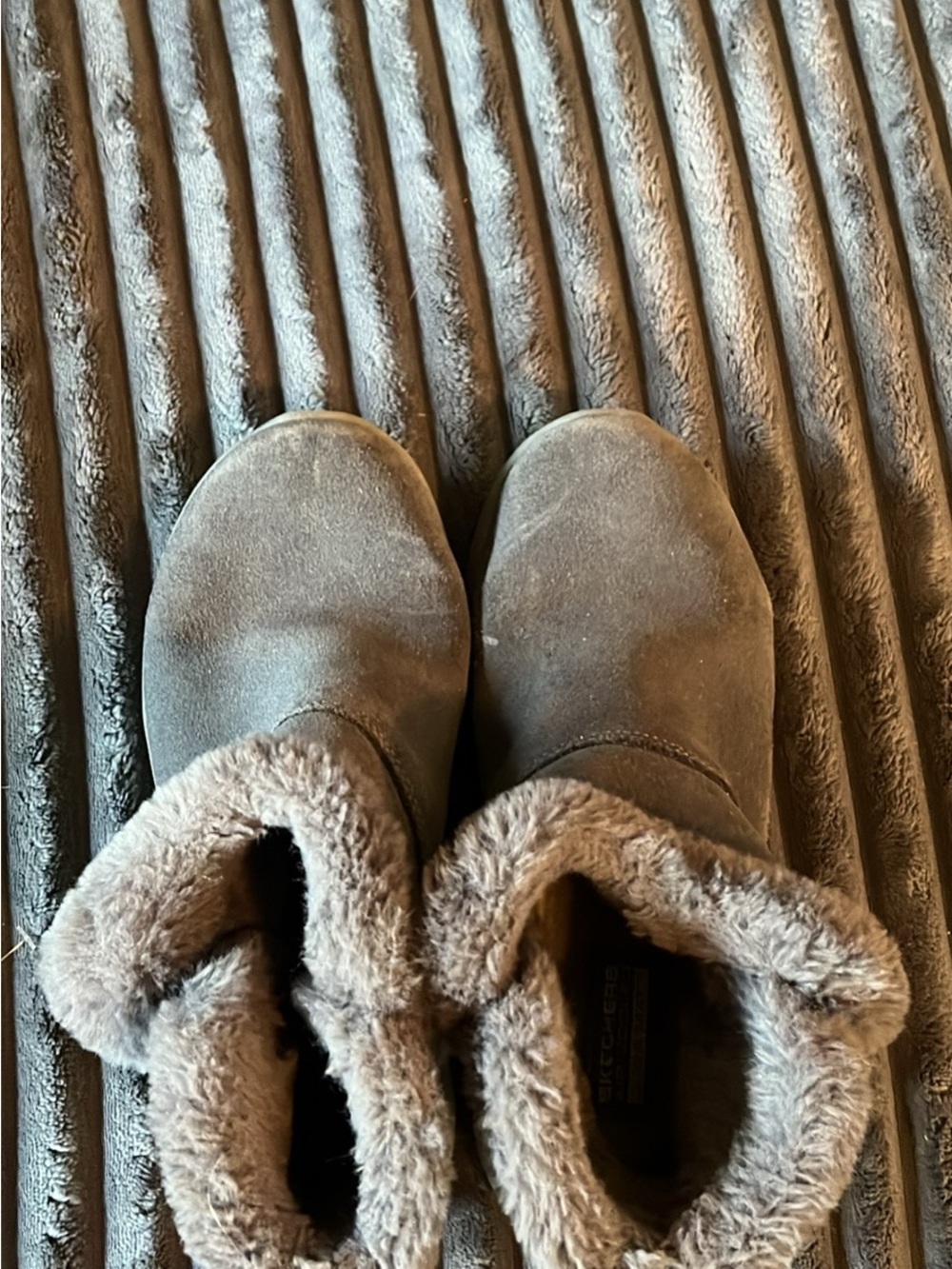 Skechers Brown Faux-Fur Cuffed Ankle Booties